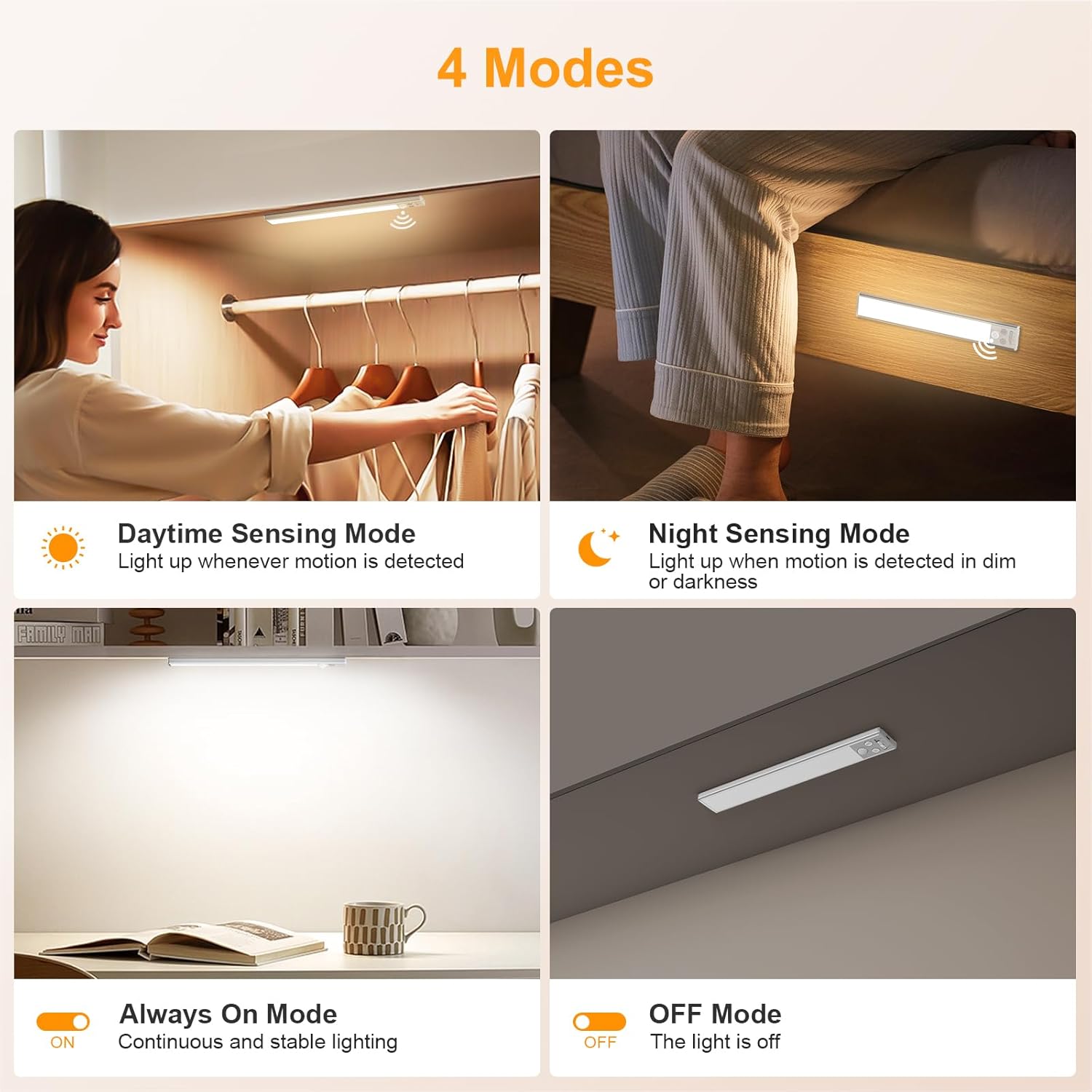 2P Rechargeable Under Cabinet Lights w/Motion Sensor, 84LED, 3 Colors & 5 Brightness, 1800mAh, Magnetic Mount