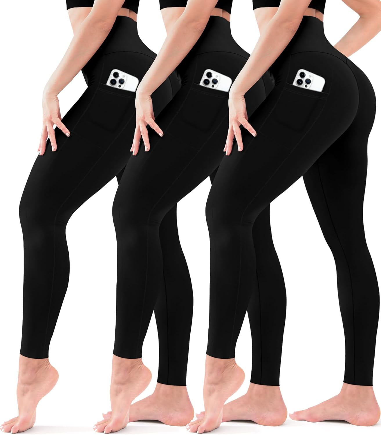 Leggings para mujer, paquete de 3, sin transparencias, de cintura alta, con control del abdomen, para yoga, entrenamiento, correr 