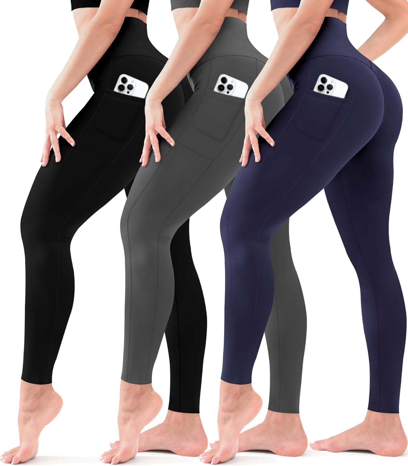 Leggings para mujer, paquete de 3, sin transparencias, de cintura alta, con control del abdomen, para yoga, entrenamiento, correr 