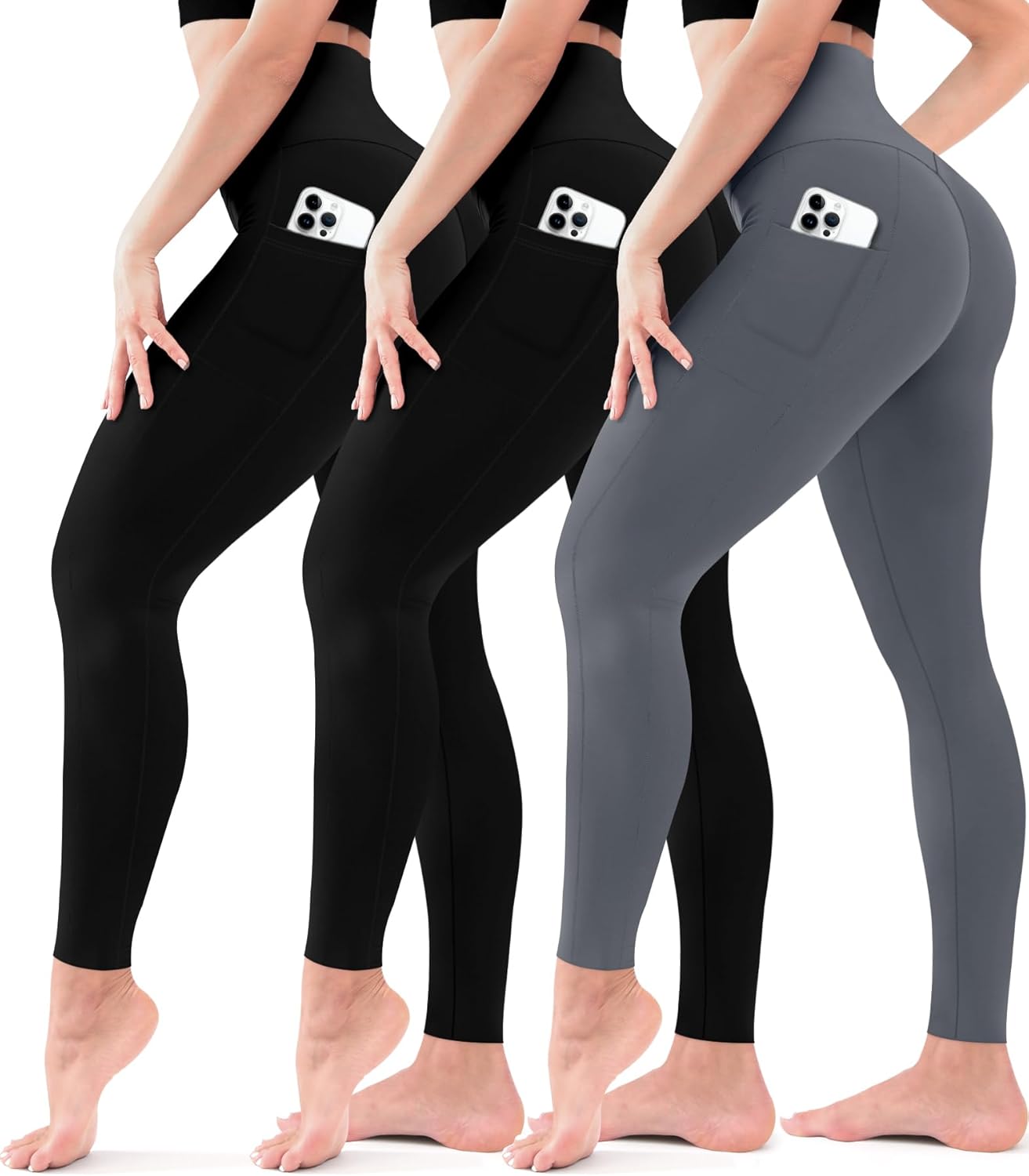 Leggings para mujer, paquete de 3, sin transparencias, de cintura alta, con control del abdomen, para yoga, entrenamiento, correr 