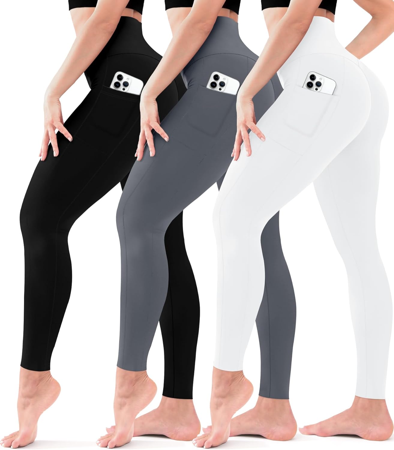 Leggings para mujer, paquete de 3, sin transparencias, de cintura alta, con control del abdomen, para yoga, entrenamiento, correr 