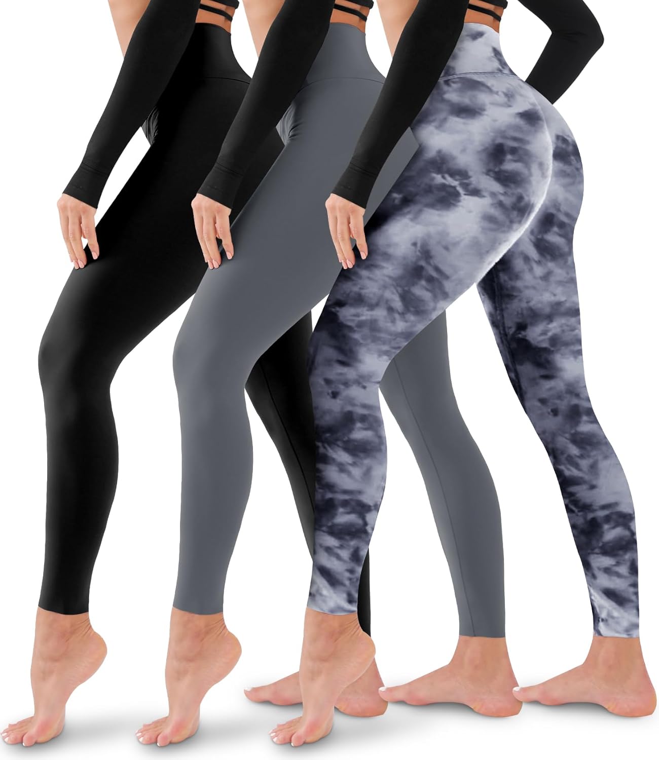Leggings para mujer, paquete de 3, sin transparencias, de cintura alta, con control del abdomen, para yoga, entrenamiento, correr 
