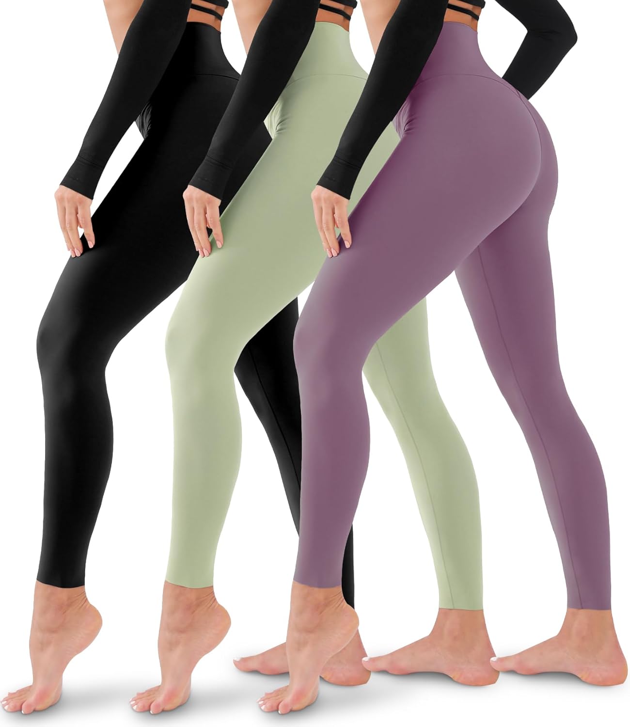 Leggings para mujer, paquete de 3, sin transparencias, de cintura alta, con control del abdomen, para yoga, entrenamiento, correr 