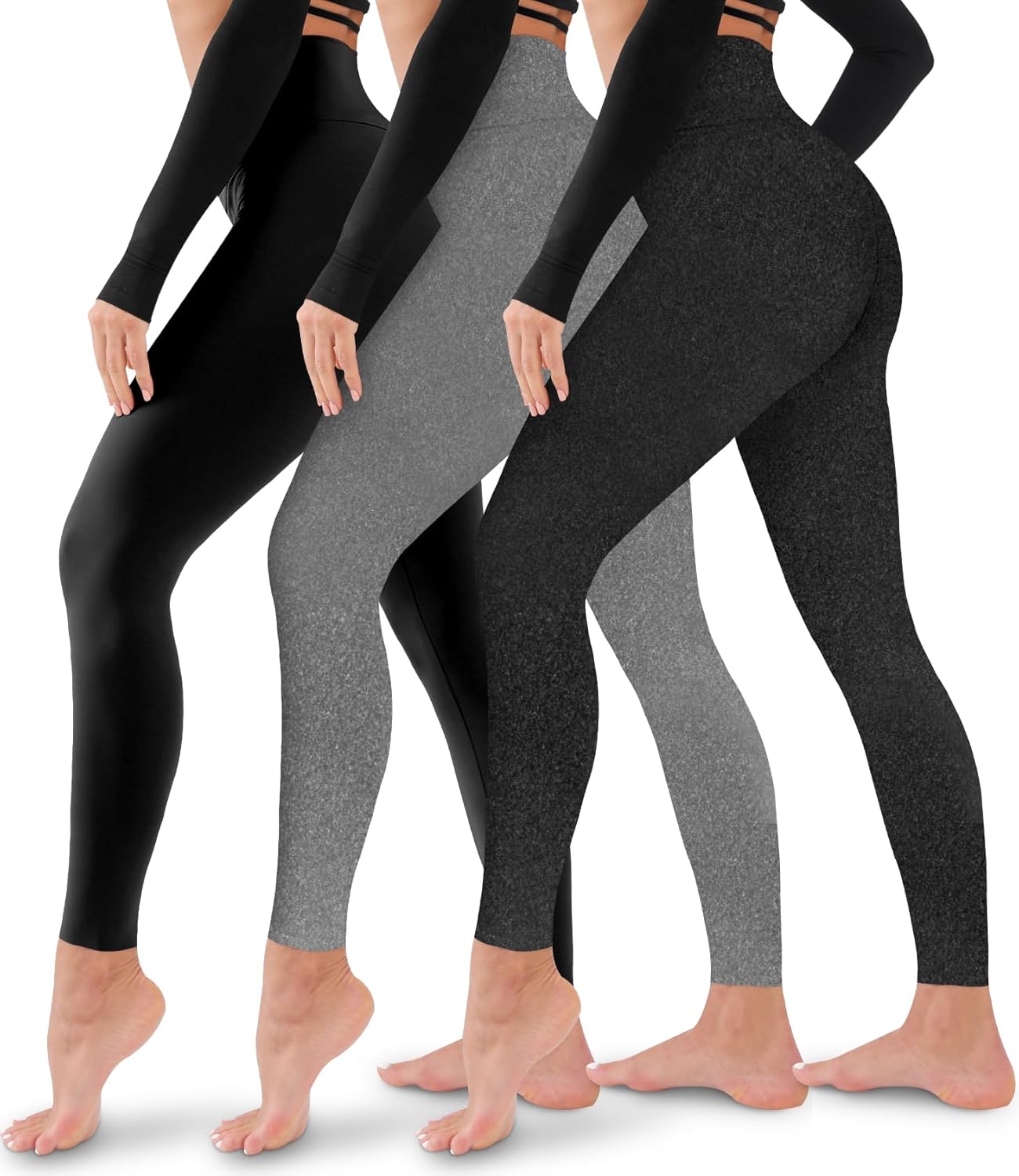Leggings para mujer, paquete de 3, sin transparencias, de cintura alta, con control del abdomen, para yoga, entrenamiento, correr 