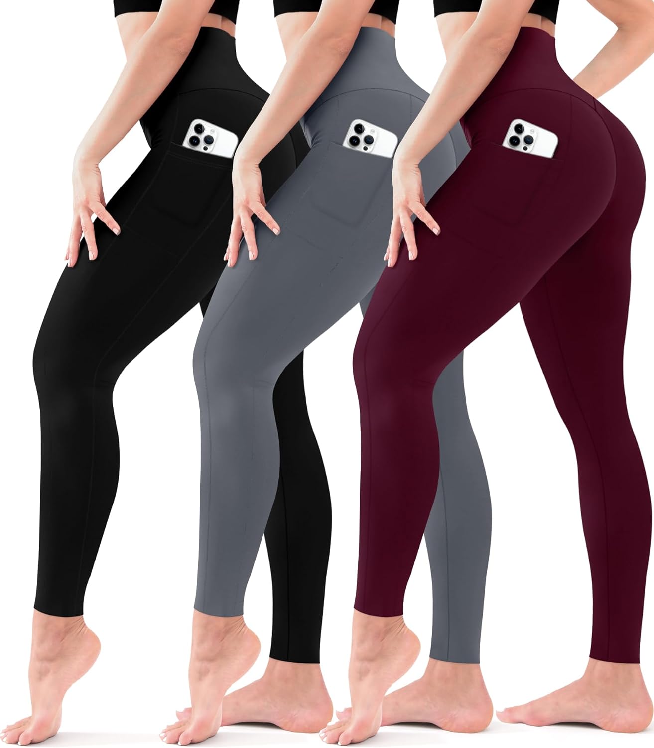 Leggings para mujer, paquete de 3, sin transparencias, de cintura alta, con control del abdomen, para yoga, entrenamiento, correr 