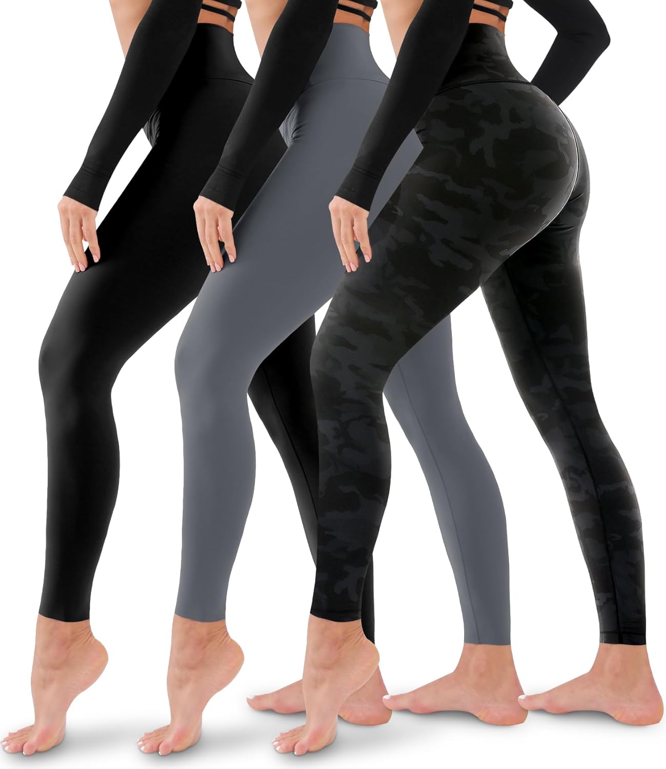 Leggings para mujer, paquete de 3, sin transparencias, de cintura alta, con control del abdomen, para yoga, entrenamiento, correr 