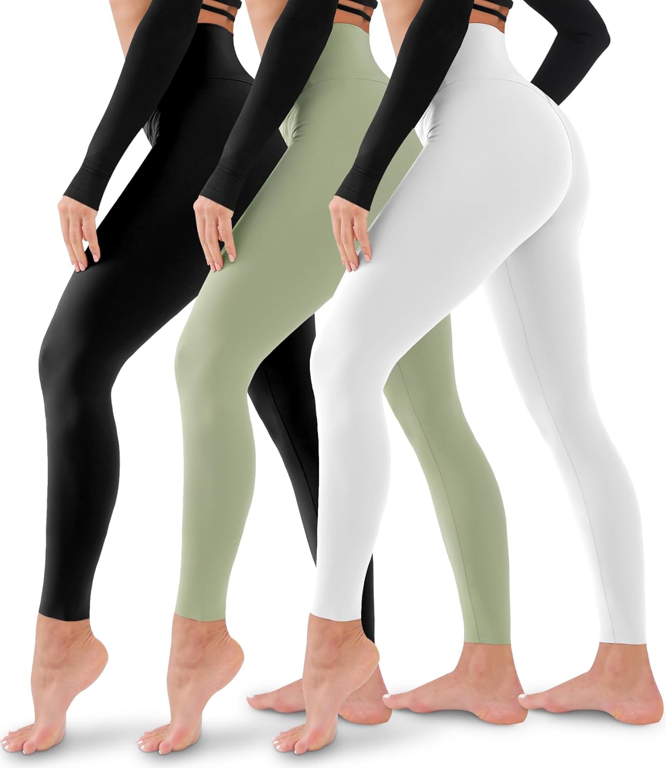 Leggings para mujer, paquete de 3, sin transparencias, de cintura alta, con control del abdomen, para yoga, entrenamiento, correr 
