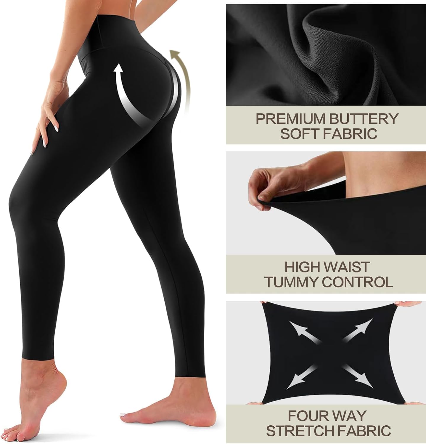 Leggings para mujer, paquete de 3, sin transparencias, de cintura alta, con control del abdomen, para yoga, entrenamiento, correr 