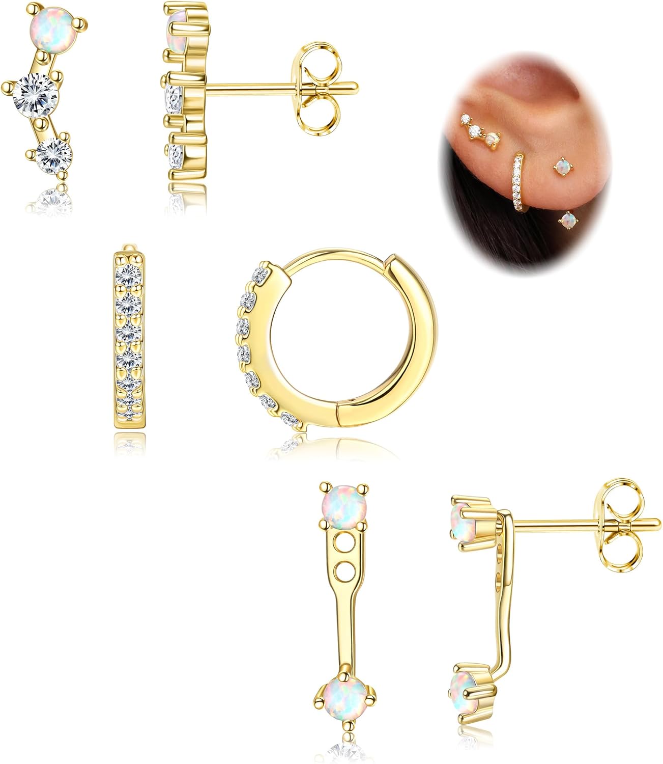 3 Pairs 925 Sterling Silver Hypoallergenic Earrings Set for Multiple Piercing Dainty Small Hoop Earrings Jewelry Gifts for Women