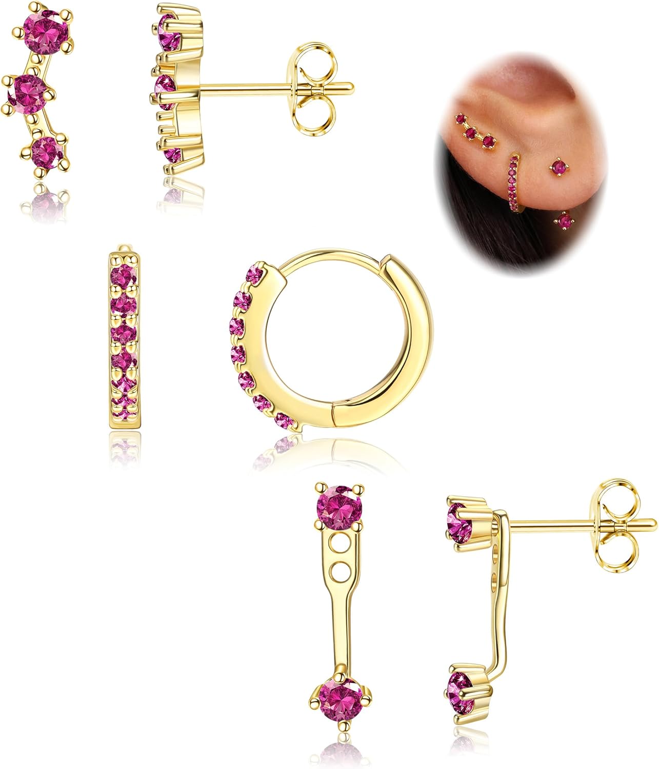 3 Pairs 925 Sterling Silver Hypoallergenic Earrings Set for Multiple Piercing Dainty Small Hoop Earrings Jewelry Gifts for Women
