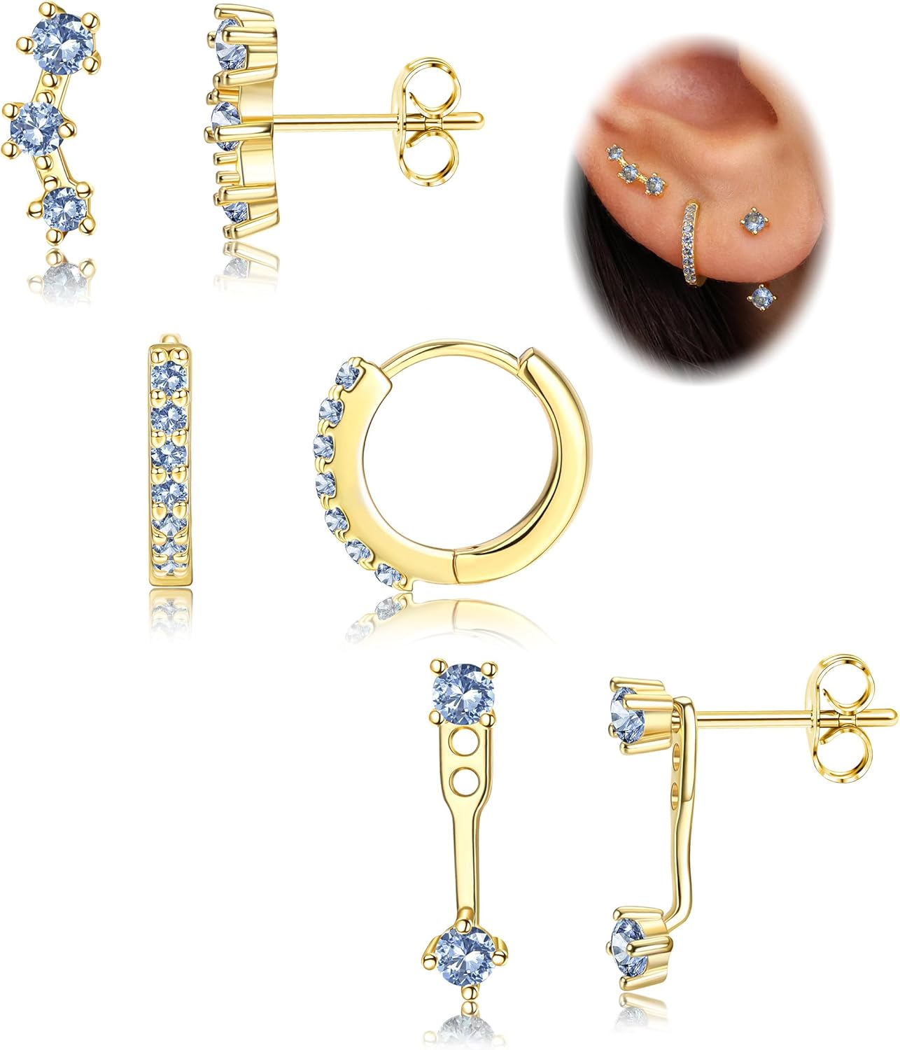 3 Pairs 925 Sterling Silver Hypoallergenic Earrings Set for Multiple Piercing Dainty Small Hoop Earrings Jewelry Gifts for Women