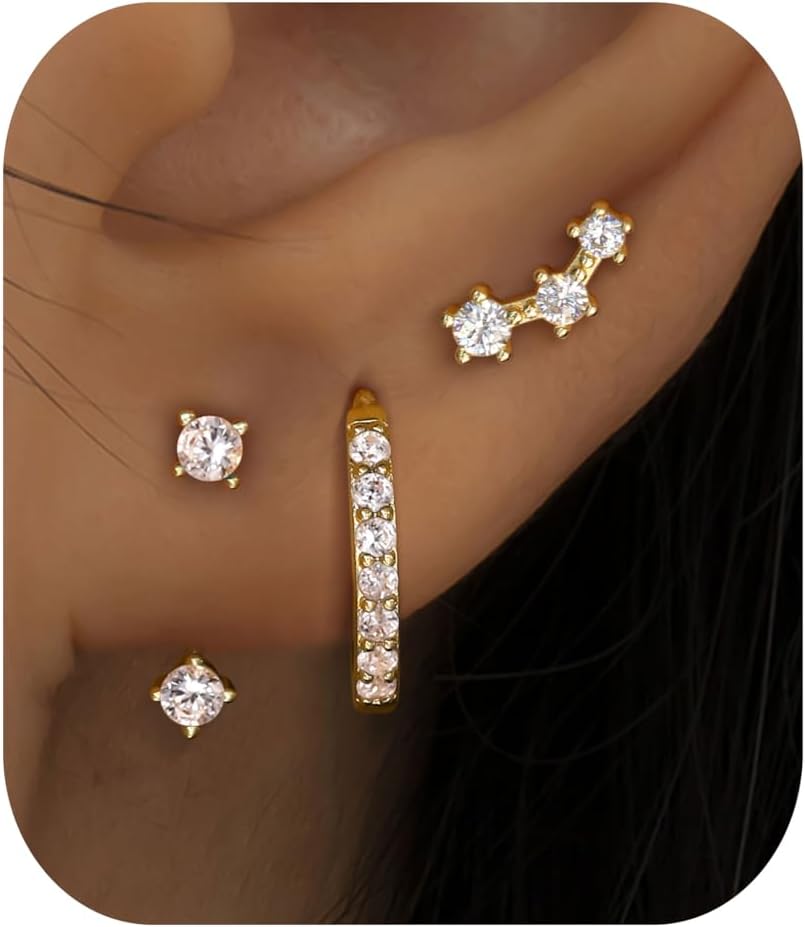 3 Pairs 925 Sterling Silver Hypoallergenic Earrings Set for Multiple Piercing Dainty Small Hoop Earrings Jewelry Gifts for Women
