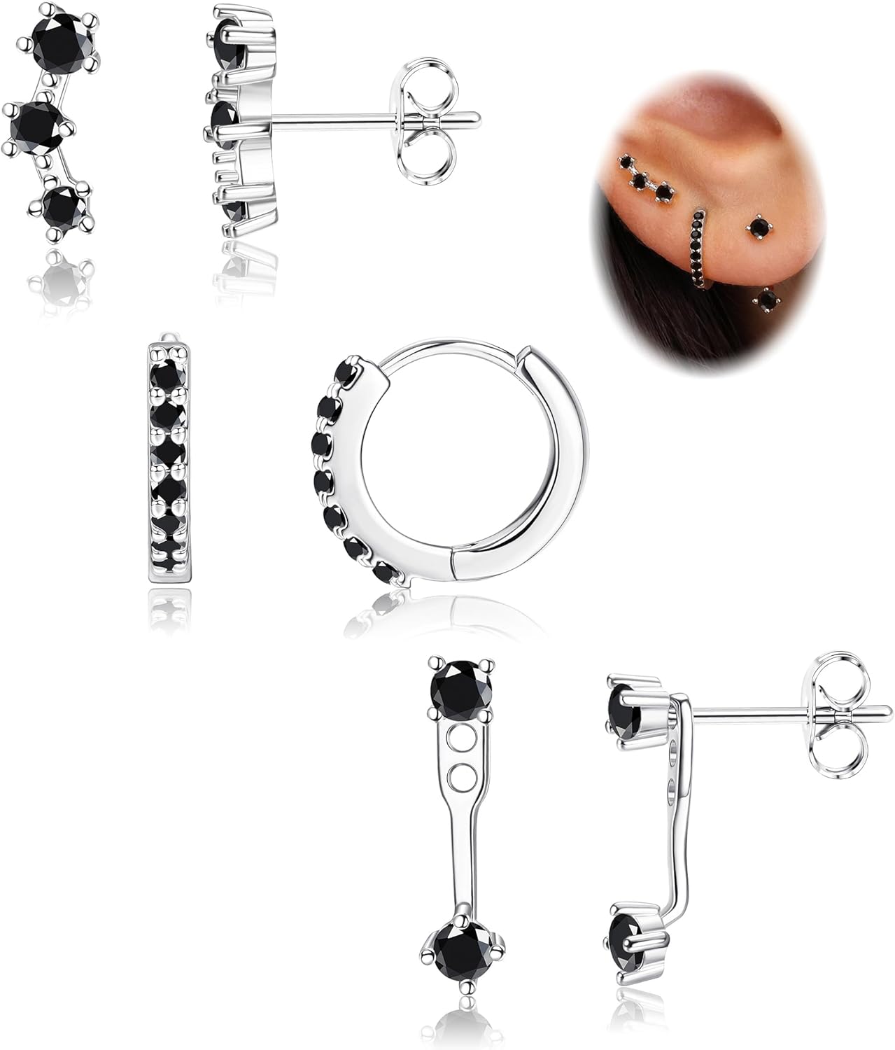 3 Pairs 925 Sterling Silver Hypoallergenic Earrings Set for Multiple Piercing Dainty Small Hoop Earrings Jewelry Gifts for Women