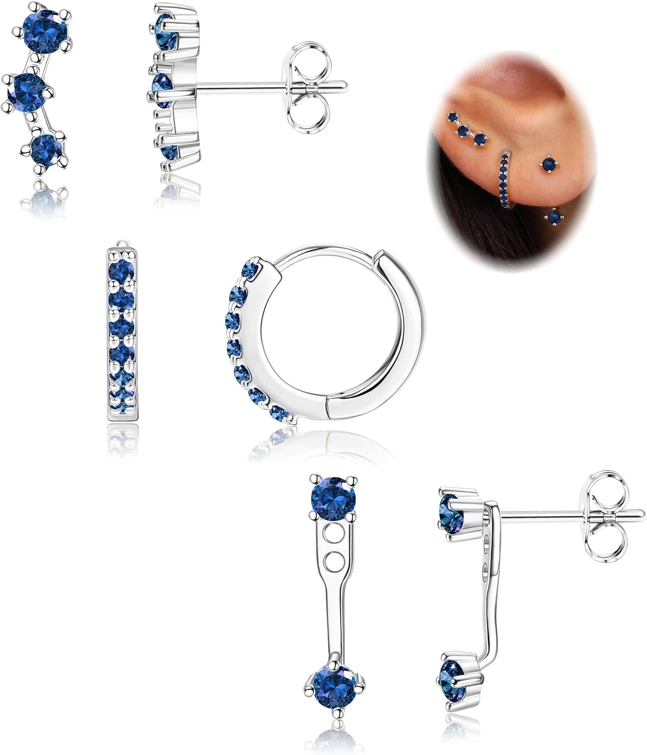 3 Pairs 925 Sterling Silver Hypoallergenic Earrings Set for Multiple Piercing Dainty Small Hoop Earrings Jewelry Gifts for Women