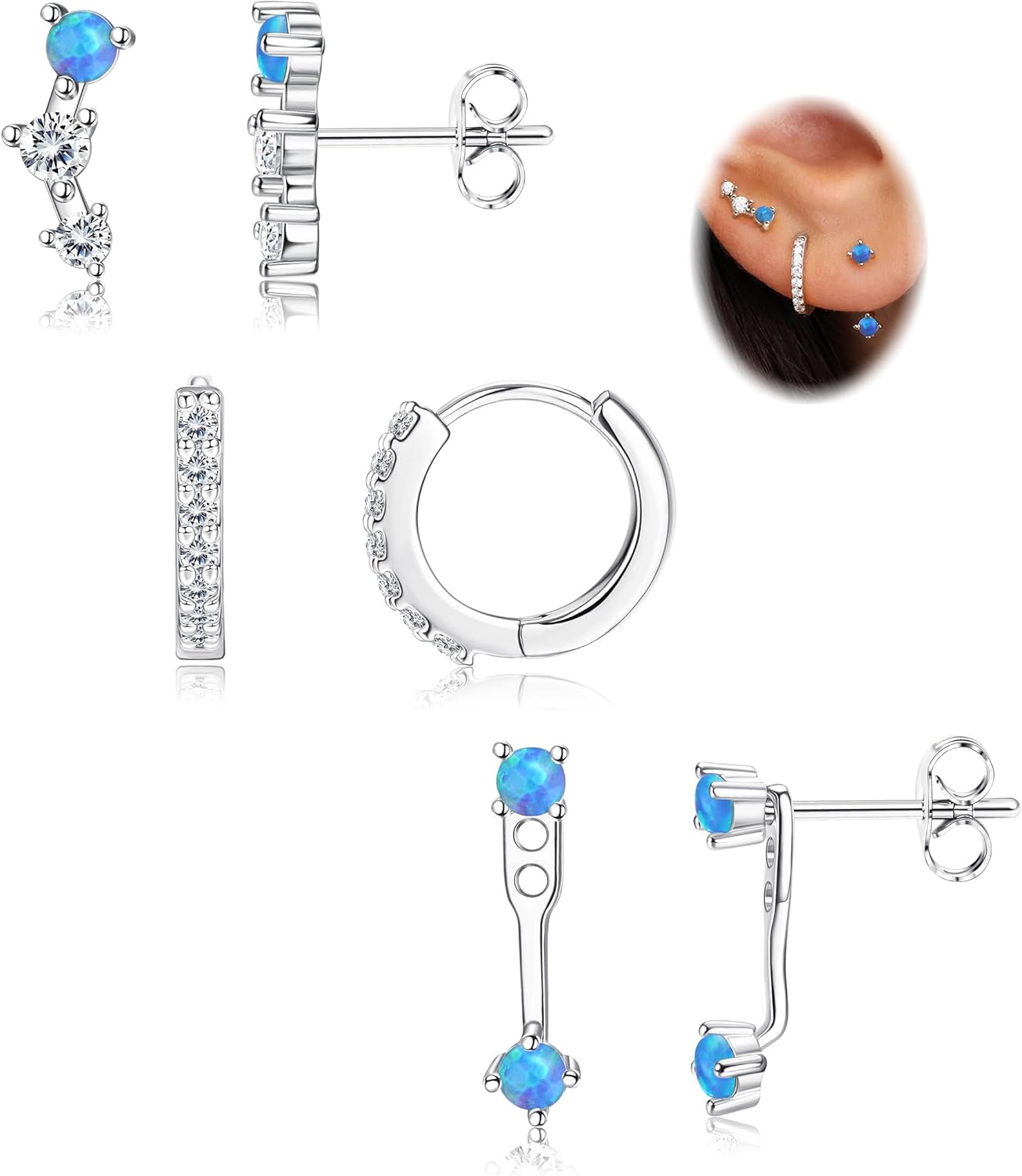 3 Pairs 925 Sterling Silver Hypoallergenic Earrings Set for Multiple Piercing Dainty Small Hoop Earrings Jewelry Gifts for Women