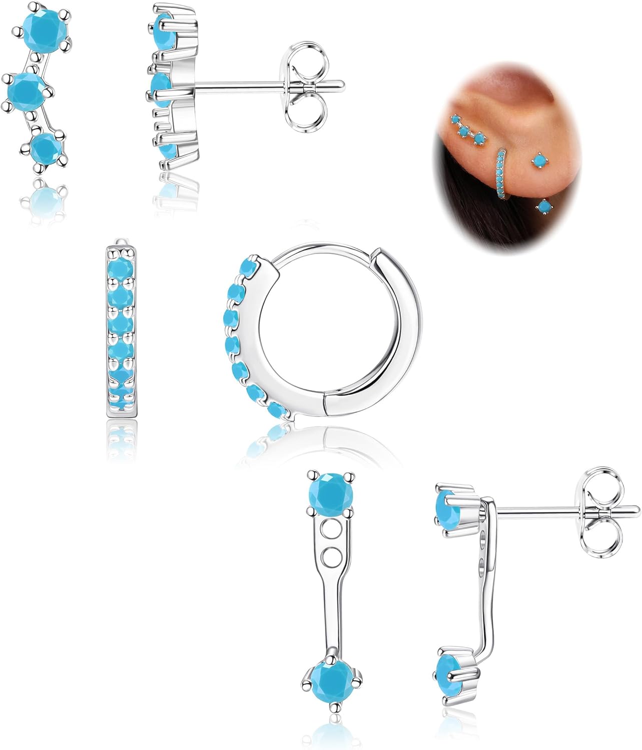 3 Pairs 925 Sterling Silver Hypoallergenic Earrings Set for Multiple Piercing Dainty Small Hoop Earrings Jewelry Gifts for Women