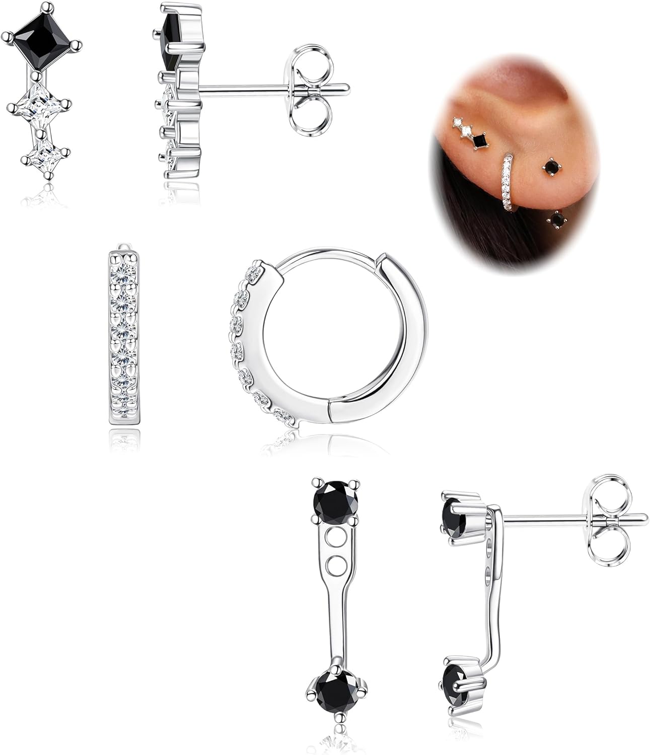 3 Pairs 925 Sterling Silver Hypoallergenic Earrings Set for Multiple Piercing Dainty Small Hoop Earrings Jewelry Gifts for Women