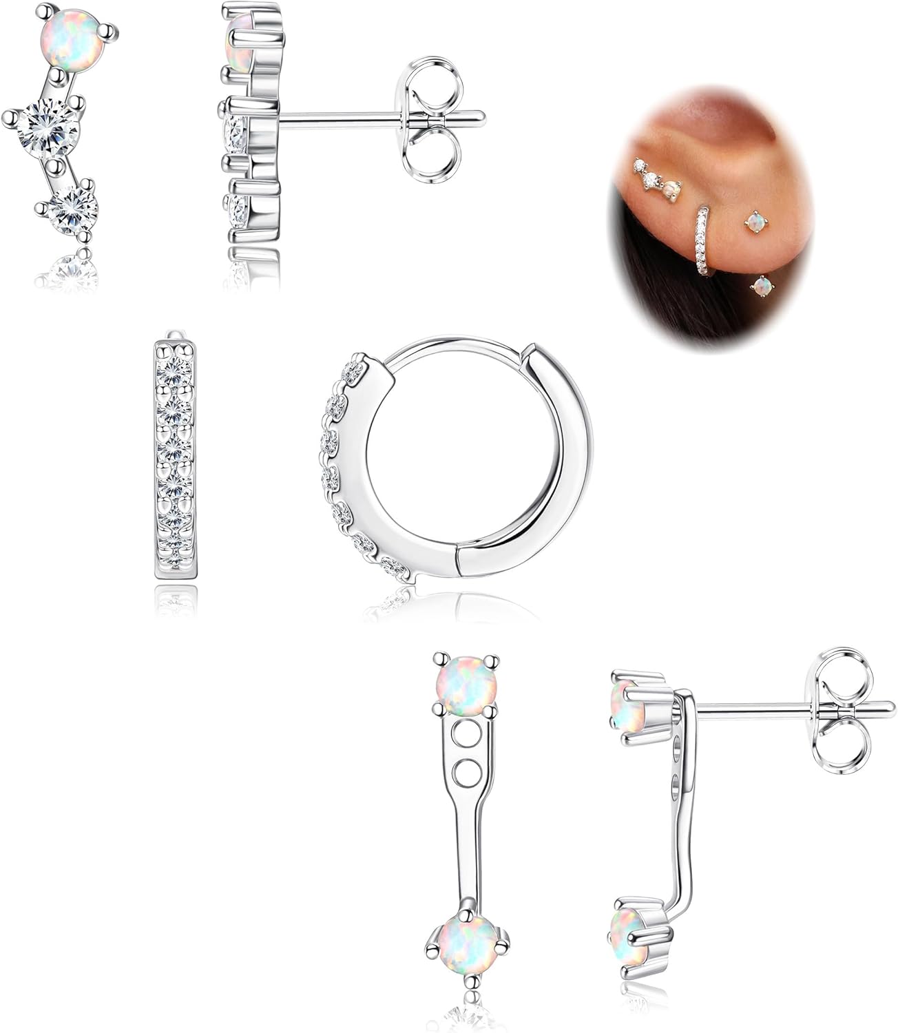 3 Pairs 925 Sterling Silver Hypoallergenic Earrings Set for Multiple Piercing Dainty Small Hoop Earrings Jewelry Gifts for Women