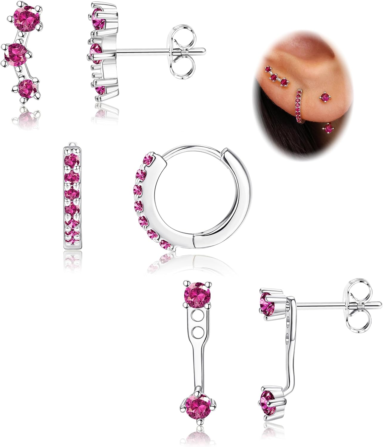 3 Pairs 925 Sterling Silver Hypoallergenic Earrings Set for Multiple Piercing Dainty Small Hoop Earrings Jewelry Gifts for Women