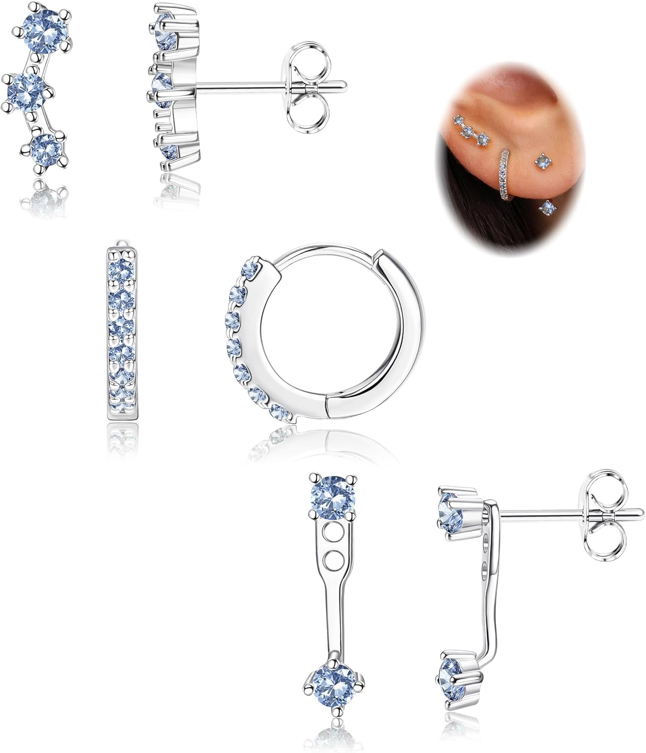 3 Pairs 925 Sterling Silver Hypoallergenic Earrings Set for Multiple Piercing Dainty Small Hoop Earrings Jewelry Gifts for Women