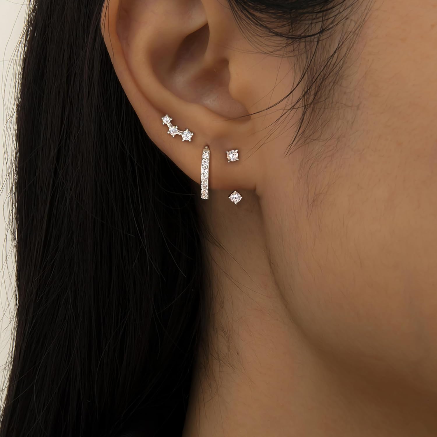 3 Pairs 925 Sterling Silver Hypoallergenic Earrings Set for Multiple Piercing Dainty Small Hoop Earrings Jewelry Gifts for Women