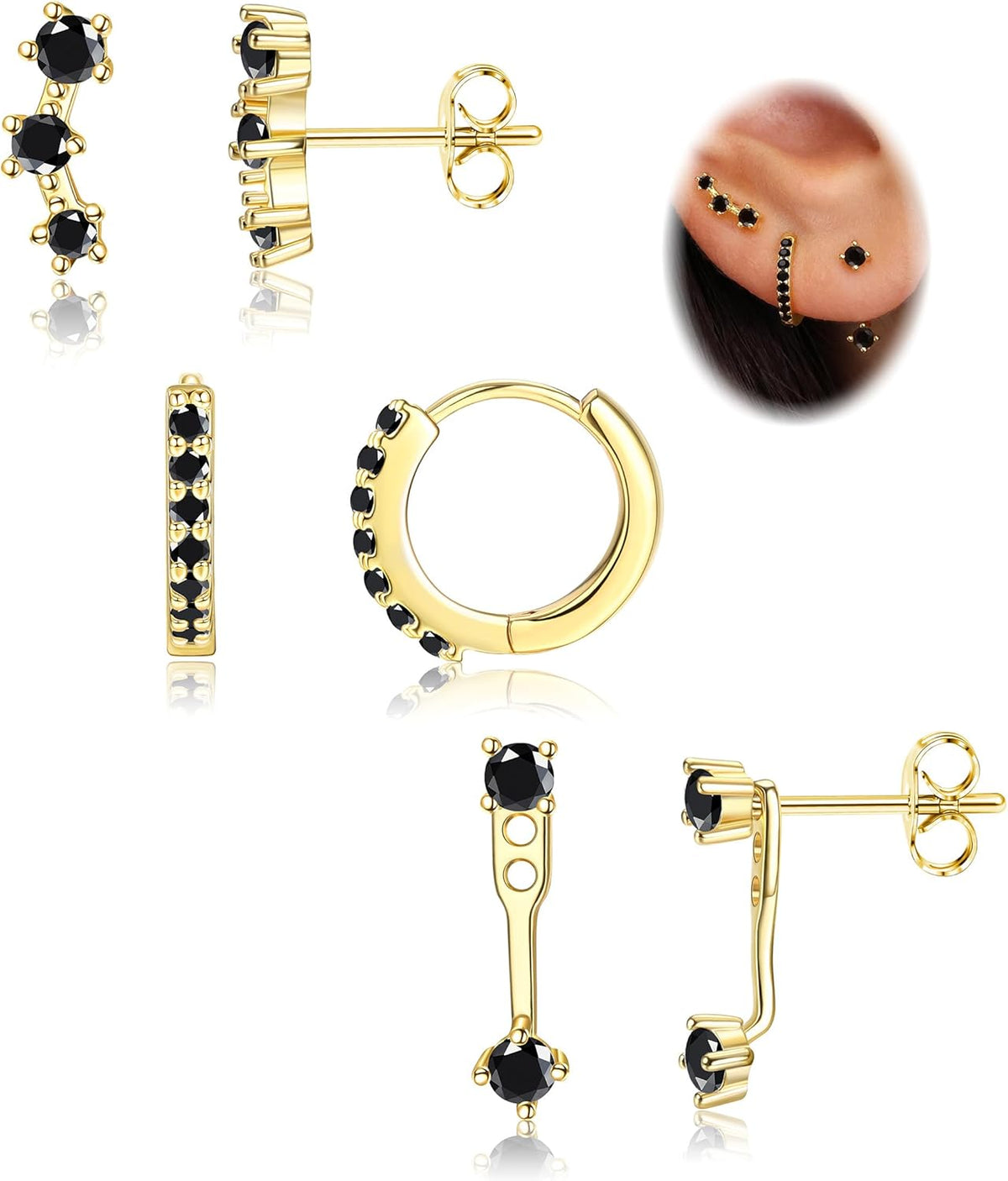 3 Pairs 925 Sterling Silver Hypoallergenic Earrings Set for Multiple Piercing Dainty Small Hoop Earrings Jewelry Gifts for Women