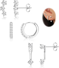 3 Pairs 925 Sterling Silver Hypoallergenic Earrings Set for Multiple Piercing Dainty Small Hoop Earrings Jewelry Gifts for Women
