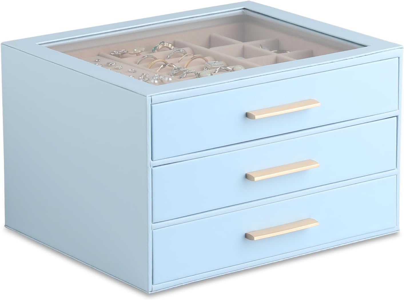 3-layer Jewelry Box Clear Lid Jewelry Organizer with Drawer PU Leather for Women for Rings Earrings Stud