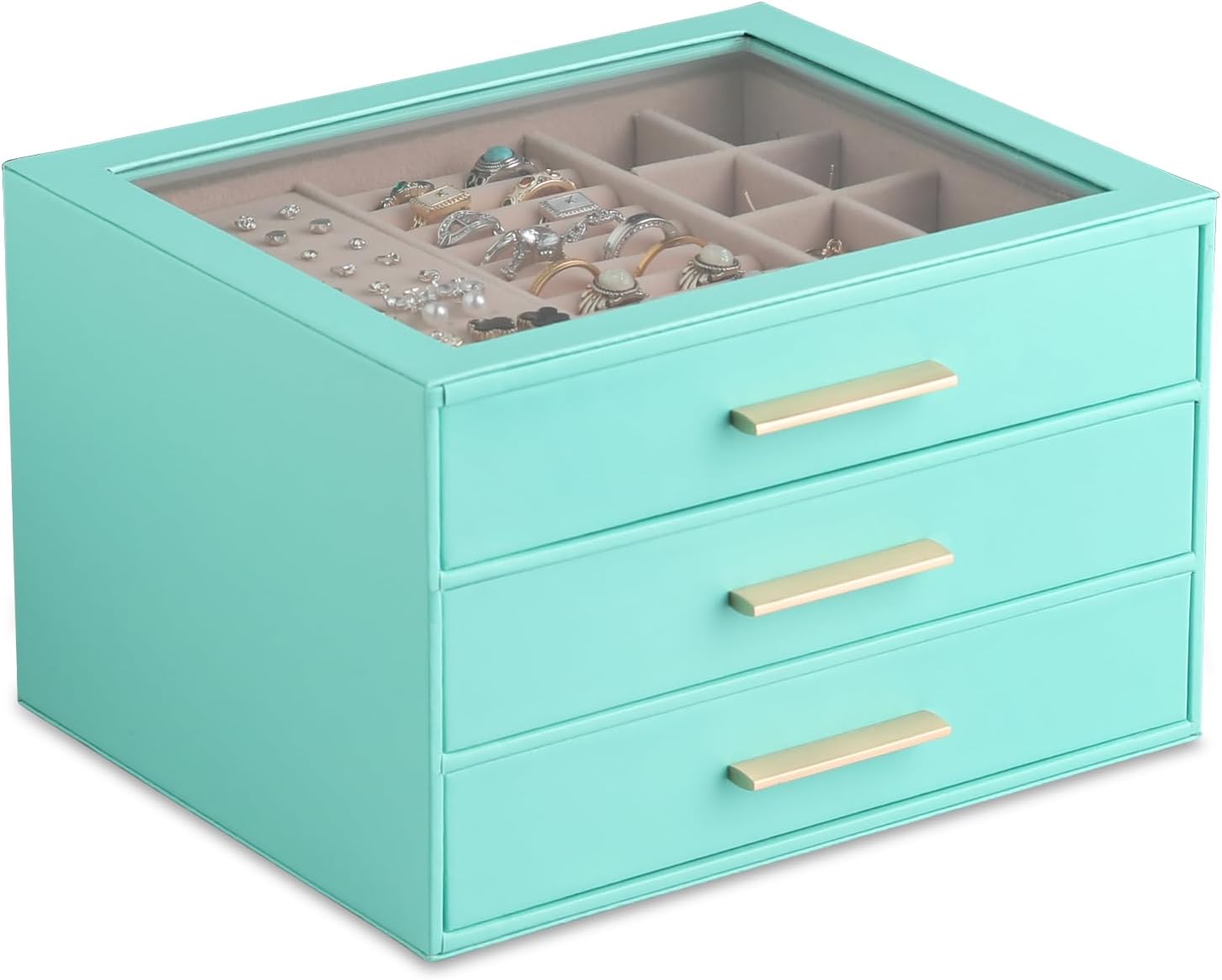 3-layer Jewelry Box Clear Lid Jewelry Organizer with Drawer PU Leather for Women for Rings Earrings Stud