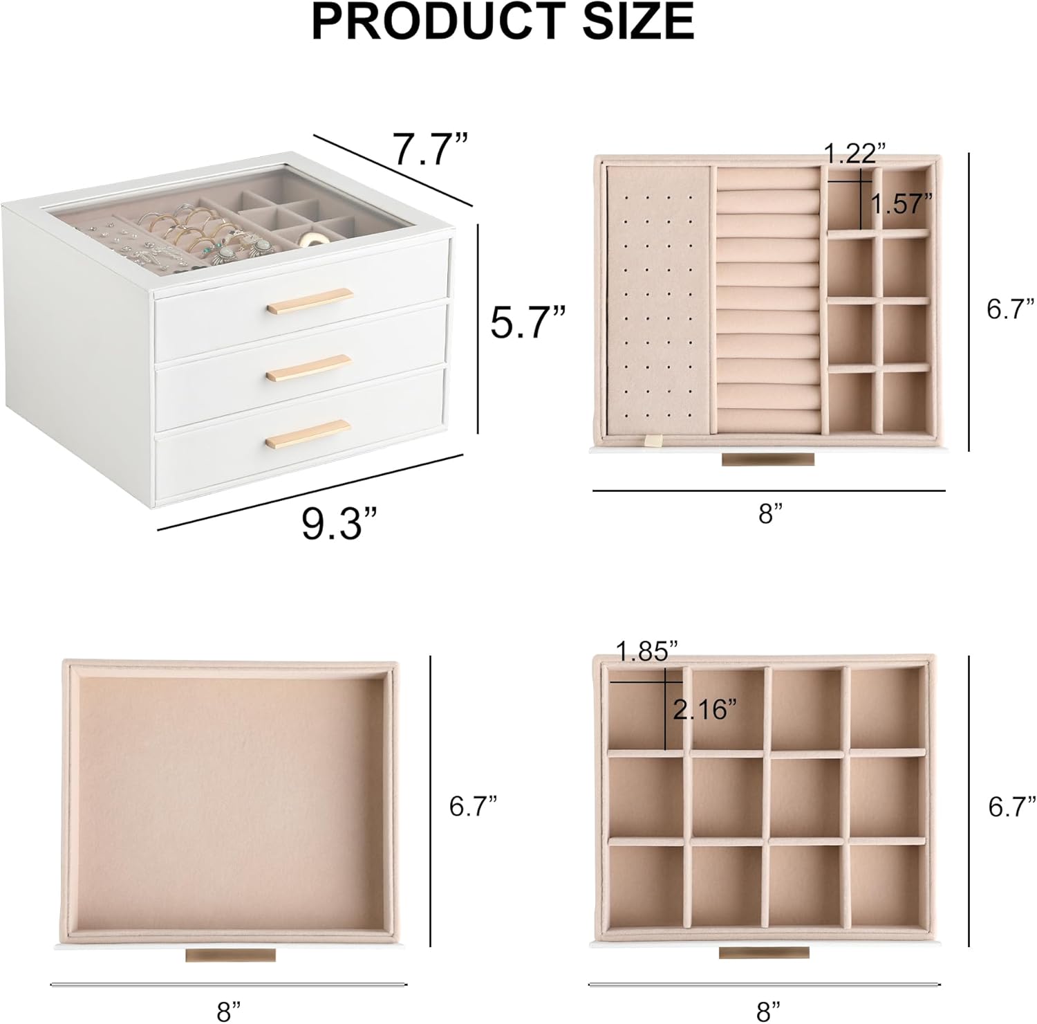 3-layer Jewelry Box Clear Lid Jewelry Organizer with Drawer PU Leather for Women for Rings Earrings Stud