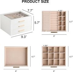 3-layer Jewelry Box Clear Lid Jewelry Organizer with Drawer PU Leather for Women for Rings Earrings Stud