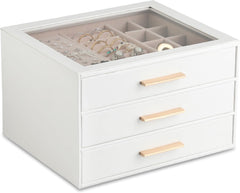 3-layer Jewelry Box Clear Lid Jewelry Organizer with Drawer PU Leather for Women for Rings Earrings Stud