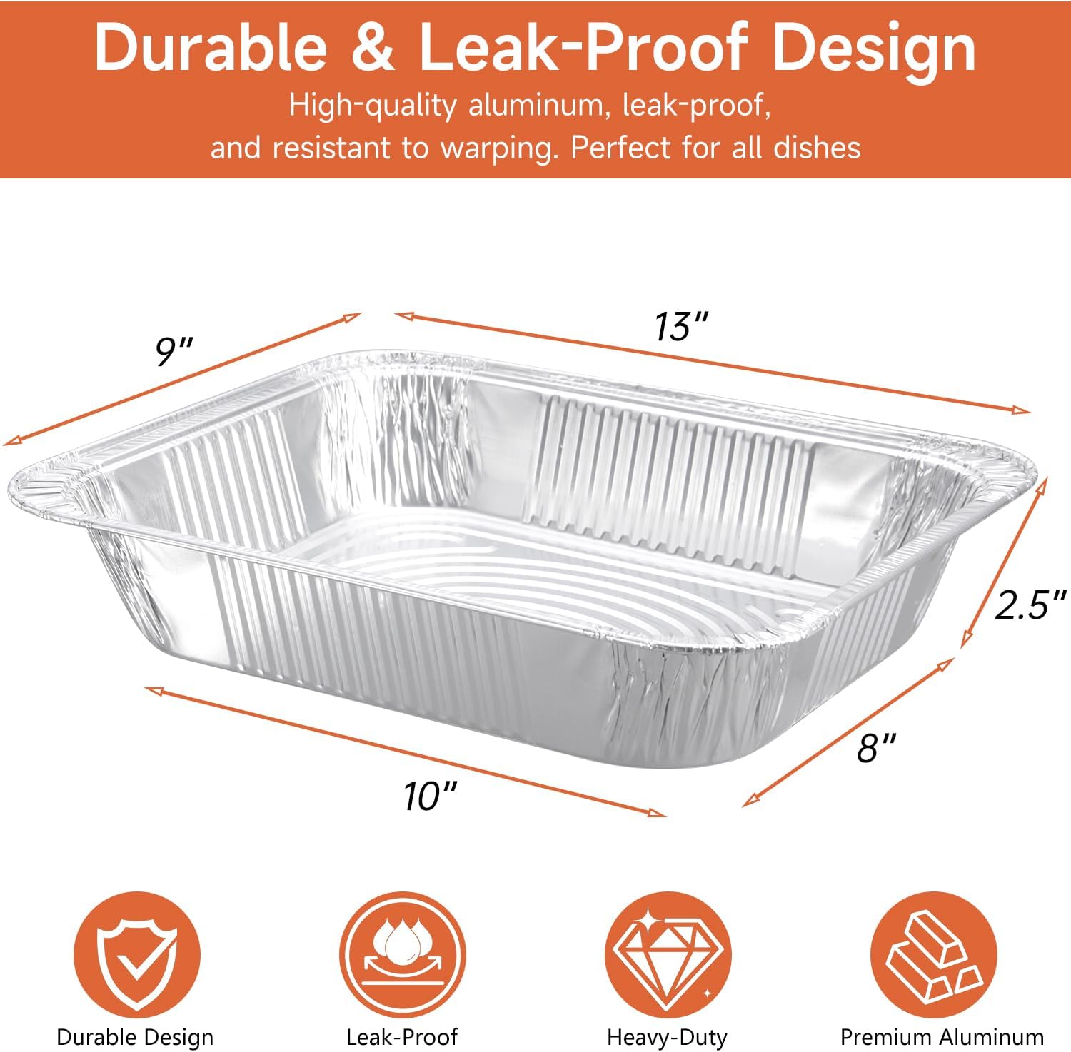30-Pack 9x13 Inch Heavy Duty Aluminum Foil Pans - Disposable Half-Size for Cooking, Freezing & Storage