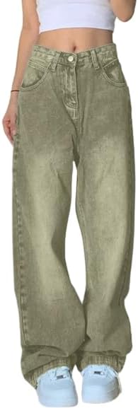EMMIOL Jeans de mezclilla para mujer, pantalones vaqueros de pierna ancha, pantalones vaqueros holgados de cintura baja para mujer, pantalones vaqueros holgados tipo boyfriend, pantalones vaqueros Y2K 90S 