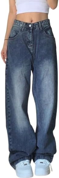 EMMIOL Jeans de mezclilla para mujer, pantalones vaqueros de pierna ancha, pantalones vaqueros holgados de cintura baja para mujer, pantalones vaqueros holgados tipo boyfriend, pantalones vaqueros Y2K 90S 
