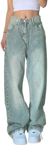 EMMIOL Jeans de mezclilla para mujer, pantalones vaqueros de pierna ancha, pantalones vaqueros holgados de cintura baja para mujer, pantalones vaqueros holgados tipo boyfriend, pantalones vaqueros Y2K 90S 