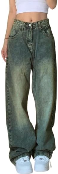 EMMIOL Jeans de mezclilla para mujer, pantalones vaqueros de pierna ancha, pantalones vaqueros holgados de cintura baja para mujer, pantalones vaqueros holgados tipo boyfriend, pantalones vaqueros Y2K 90S 