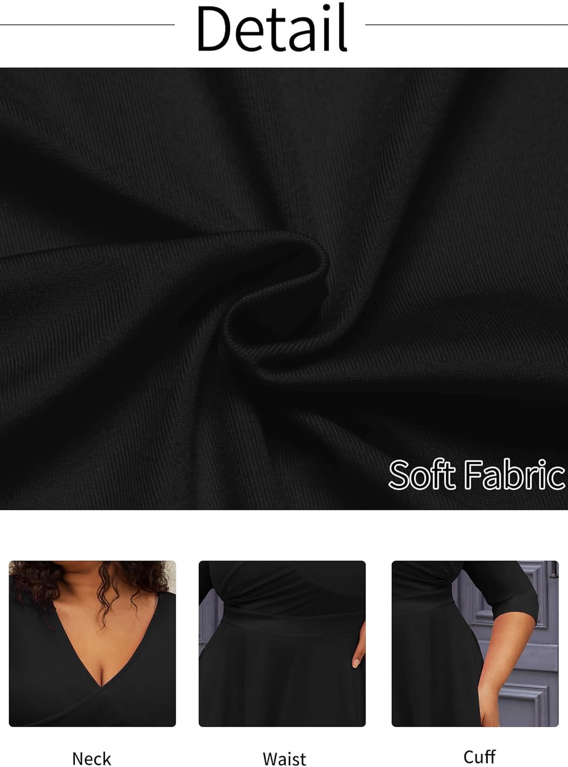 Vestido midi de talla grande para mujer de CLOCOR, vestido de corte A con mangas 3/4 y escote en V, vestidos casuales fluidos 