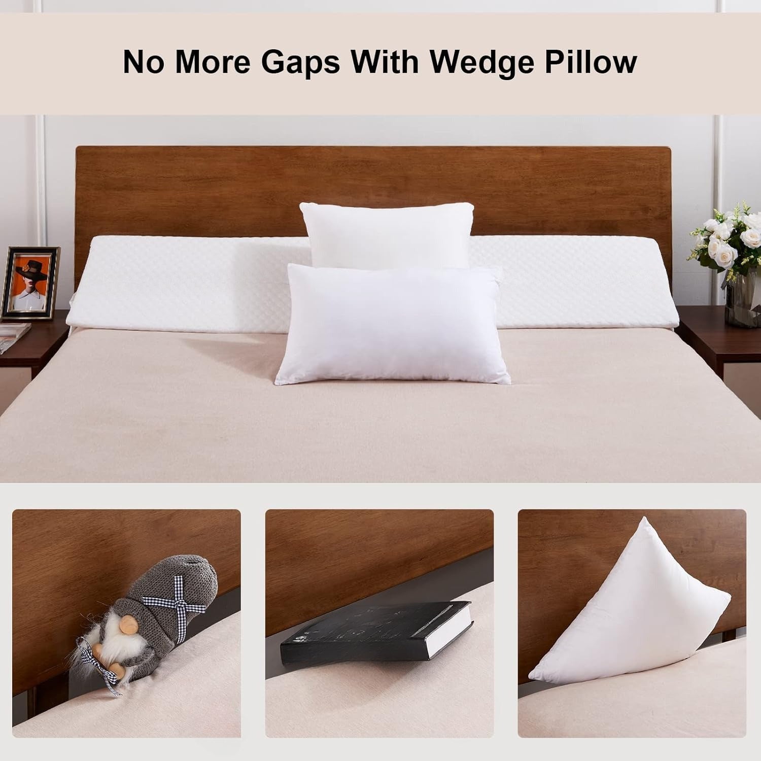 Wedge Pillow for Bed Wall Gap - Non-Slip Lumbar Support Bed Gap Filler Pillow