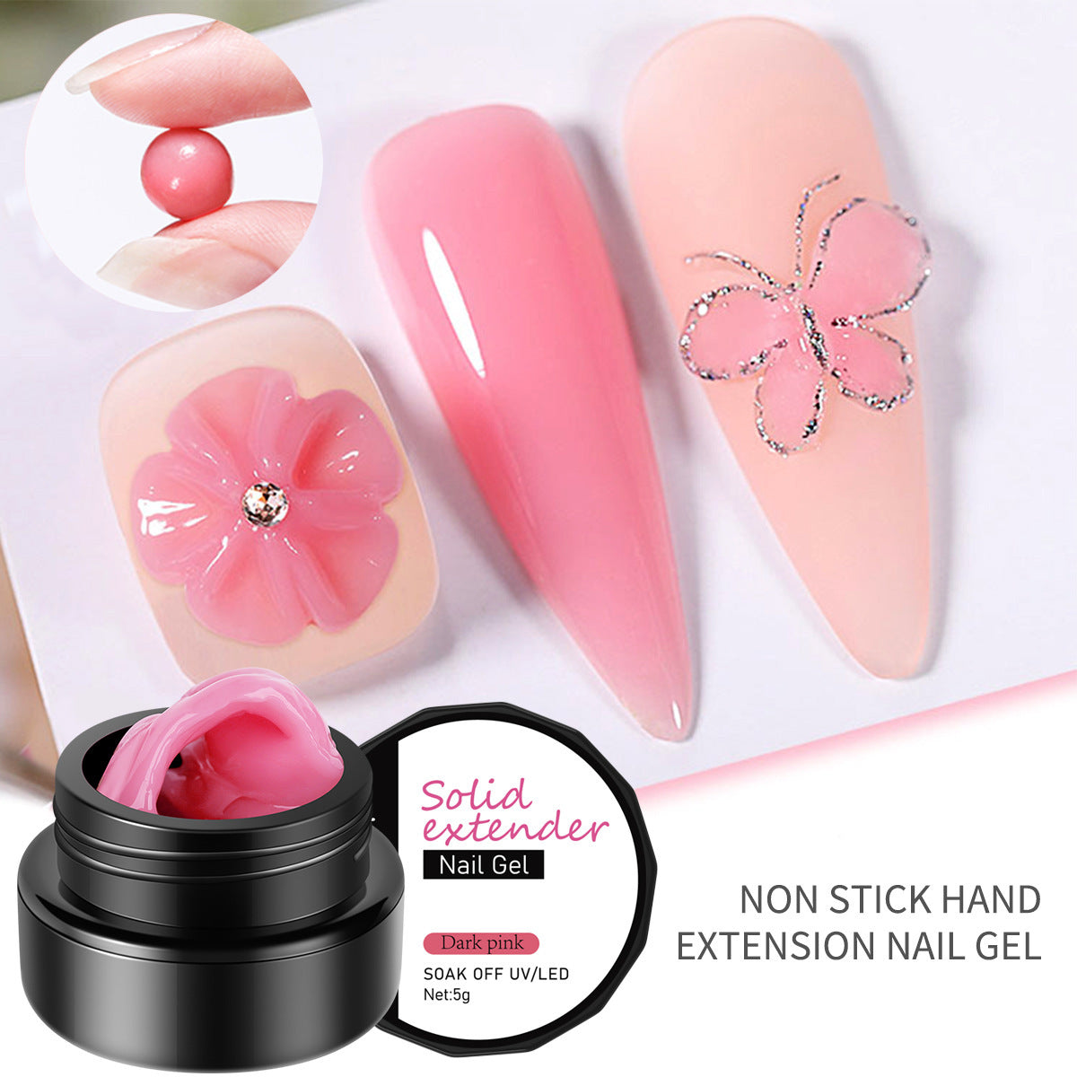 3D Non-Sticky Nail Extension Gel – Nude & Gem-Sculpture Formula for Pattern Carving & Decoration Design