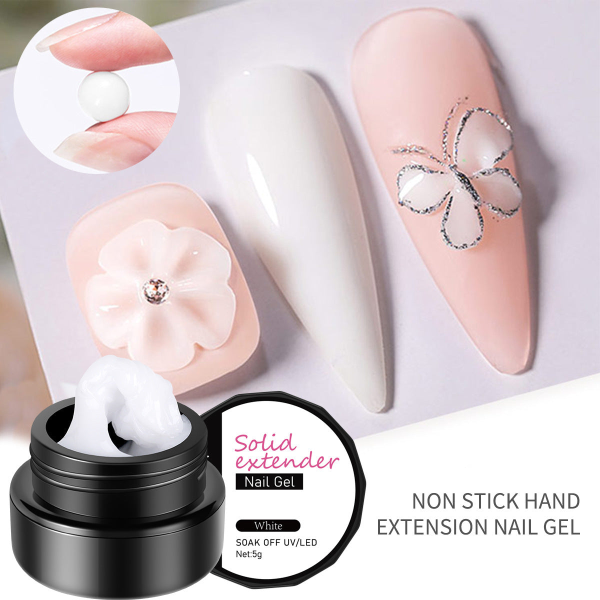 3D Non-Sticky Nail Extension Gel – Nude & Gem-Sculpture Formula for Pattern Carving & Decoration Design