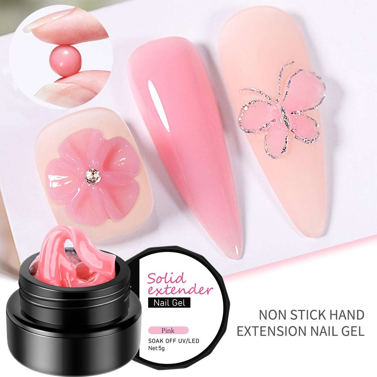 3D Non-Sticky Nail Extension Gel – Nude & Gem-Sculpture Formula for Pattern Carving & Decoration Design