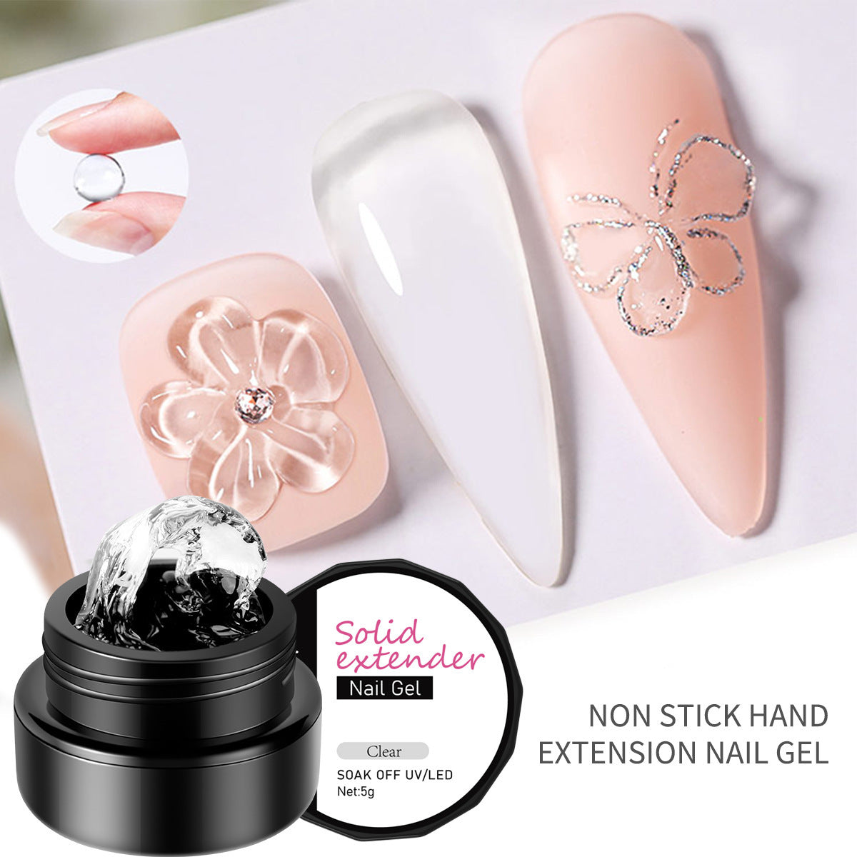 3D Non-Sticky Nail Extension Gel – Nude & Gem-Sculpture Formula for Pattern Carving & Decoration Design