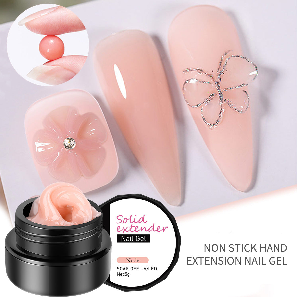 3D Non-Sticky Nail Extension Gel – Nude & Gem-Sculpture Formula for Pattern Carving & Decoration Design