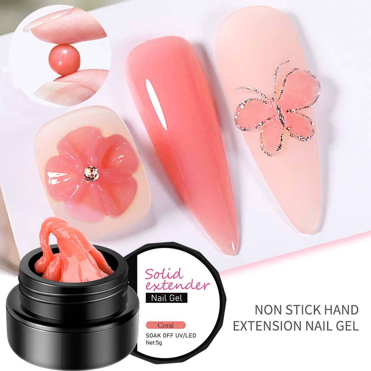 3D Non-Sticky Nail Extension Gel – Nude & Gem-Sculpture Formula for Pattern Carving & Decoration Design