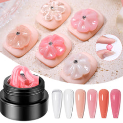 3D Non-Sticky Nail Extension Gel – Nude & Gem-Sculpture Formula for Pattern Carving & Decoration Design