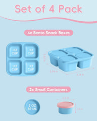 4-Piece Reusable Bento Box Set – 4 Compartment Lunch Container with 2 Sauce Dishes, Stackable BPA-Free for School, Work, Travel