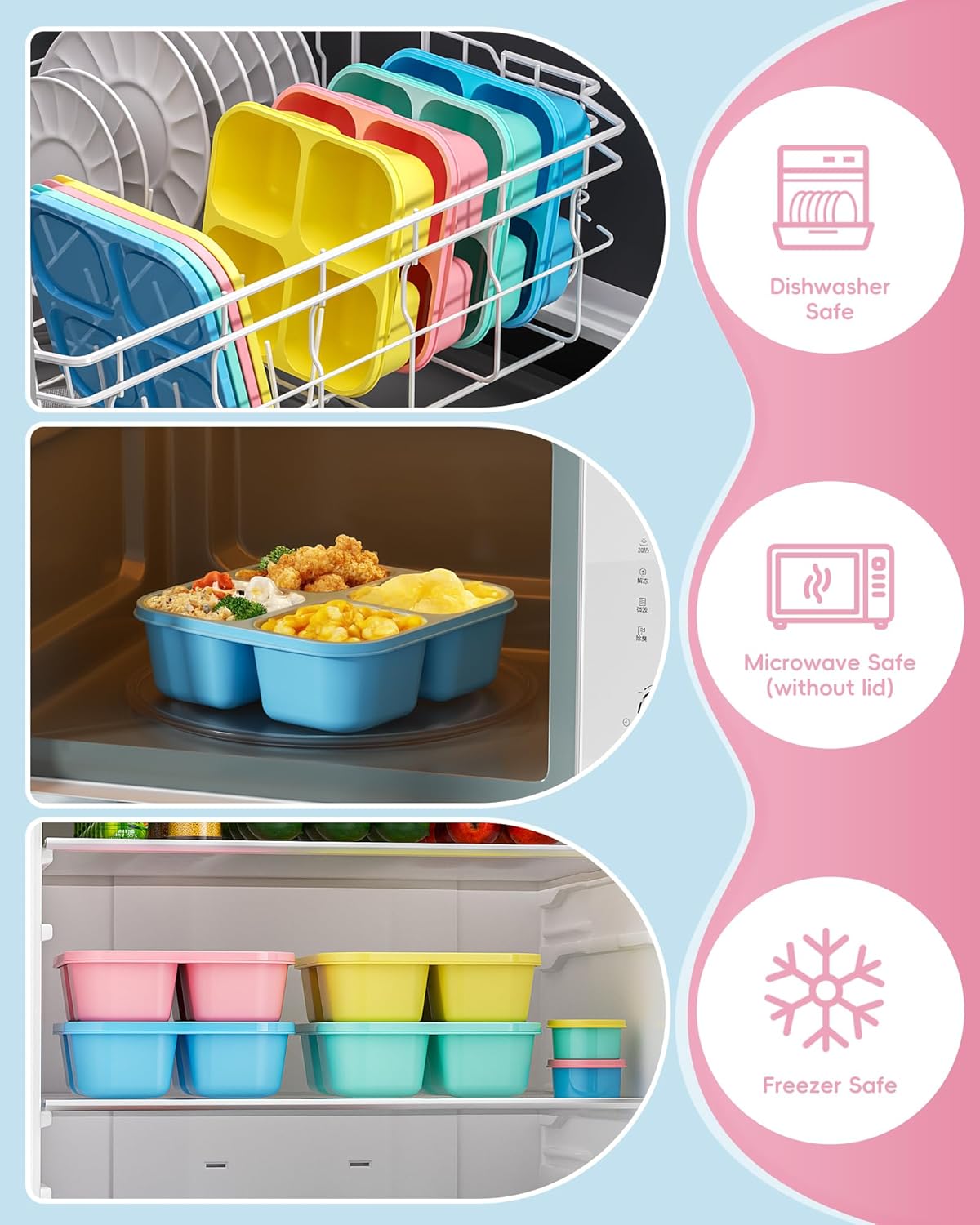 4-Piece Reusable Bento Box Set – 4 Compartment Lunch Container with 2 Sauce Dishes, Stackable BPA-Free for School, Work, Travel