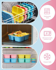 4-Piece Reusable Bento Box Set – 4 Compartment Lunch Container with 2 Sauce Dishes, Stackable BPA-Free for School, Work, Travel