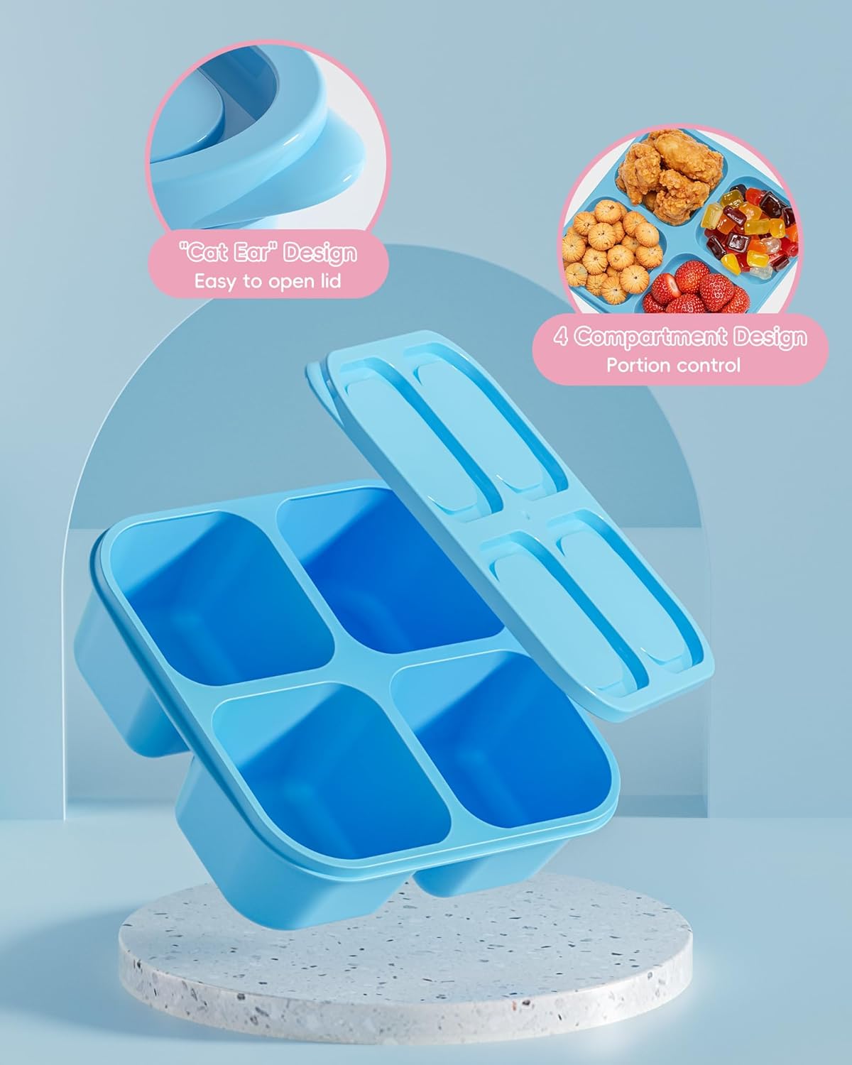 4-Piece Reusable Bento Box Set – 4 Compartment Lunch Container with 2 Sauce Dishes, Stackable BPA-Free for School, Work, Travel